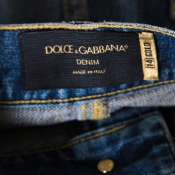 Pre Owned Dolce and Gabbana Indigo Washed Denim Splatter Effect Distressed Jeans M