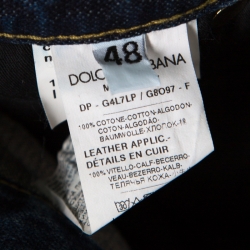 Pre Owned Dolce and Gabbana Indigo Washed Denim Splatter Effect Distressed Jeans M