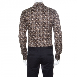 Pre Owned Dolce and Gabbana Sicilia Brown Key Printed Cotton Long Sleeve Button Front Shirt L