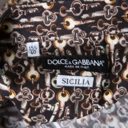 Pre Owned Dolce and Gabbana Sicilia Brown Key Printed Cotton Long Sleeve Button Front Shirt L