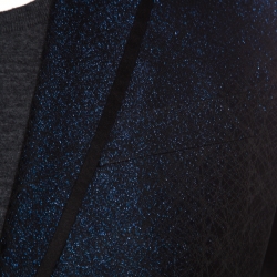 Pre Owned Dolce and Gabbana Navy Blue Metallic Jacquard Satin Trim Tuxedo Blazer M