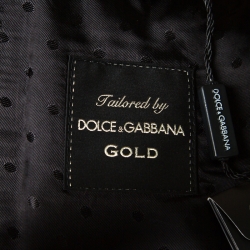 Dolce and Gabbana Gold Grey Metallic Jacquard Satin Trim Tuxedo Blazer M