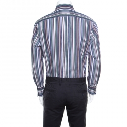 Pre Owned Dolce and Gabbana Gold Multicolor Striped Cotton Johnny Depp Shirt L