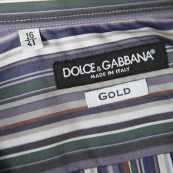 Pre Owned Dolce and Gabbana Gold Multicolor Striped Cotton Johnny Depp Shirt L