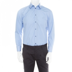 Pre Owned Dolce and Gabbana Gold Blue Crown Logo Embroidered Button Down Shirt L