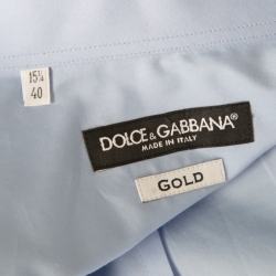 Pre Owned Dolce and Gabbana Gold Blue Crown Logo Embroidered Button Down Shirt L