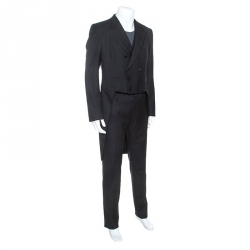 مملوكة مسبقًا Dolce & Gabbana Black Wool Three Piece Tailcoat Suit XL