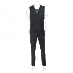 مملوكة مسبقًا Dolce & Gabbana Black Wool Three Piece Tailcoat Suit XL