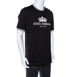 مملوكة مسبقًا Dolce & Gabbana Black Crown Logo Print Cotton T-Shirt XXL