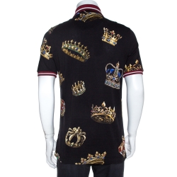 Dolce & Gabbana Black Crown Print Cotton Polo T-Shirt L