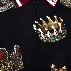 Pre Owned Dolce & Gabbana Black Crown Print Cotton Polo T-Shirt L
