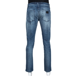 Pre Owned بنطلون جينز دولتشي أند غابانا دنيم مرن نمط باهت متوسط أزرق داكن 14 مقاس كبير (لارج)