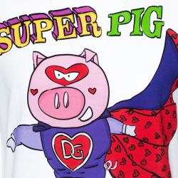 مملوكة مسبقًا Dolce & Gabbana White Print Cotton Super Pig T Shirt IT 48