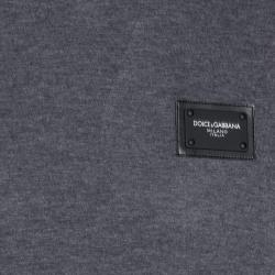 مملوكة مسبقًا Dolce & Gabbana Grey Cotton Logo Plaque Crew Neck T Shirt IT 46