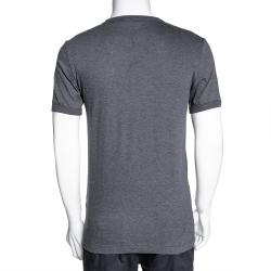مملوكة مسبقًا Dolce & Gabbana Grey Cotton Logo Plaque Crew Neck T Shirt IT 46