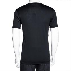 Pre Owned Dolce & Gabbana Dark Blue Cotton Logo Plaque V Neck T Shirt IT 48