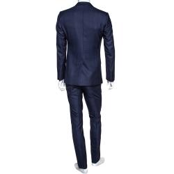 مملوكة مسبقًا Dolce & Gabbana Blue Check Print Virgin Wool Single Breasted Suit IT 44