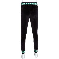 مملوكة مسبقًا بنطلون رياضي دولتشي أند غابانا مزين بتريكو مرن قطن مطبوع دي جي مانيا أسود مقاس إيطالي 46