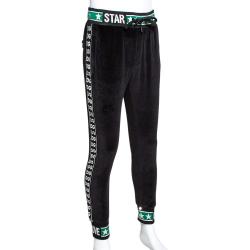 مملوكة مسبقًا بنطلون رياضي دولتشي أند غابانا مزين بتريكو مرن قطن مطبوع دي جي مانيا أسود مقاس إيطالي 46