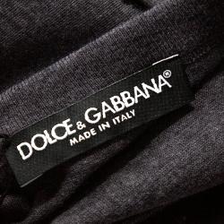 Pre Owned Dolce & Gabbana Grey Cotton Logo Plaque Crew Neck T Shirt IT 48