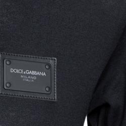 Pre Owned Dolce & Gabbana Dark Blue Cotton Logo Plaque V Neck T Shirt IT 50