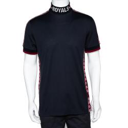 Pre Owned Dolce & Gabbana Dark Blue Cotton Logo Bands Mock Neck T Shirt IT 44