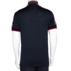 Pre Owned Dolce & Gabbana Dark Blue Cotton Logo Bands Mock Neck T Shirt IT 46