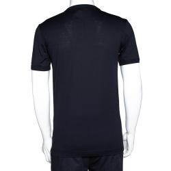 Pre Owned Dolce & Gabbana Dark Blue Cotton Logo Plaque Crew Neck T Shirt IT 50