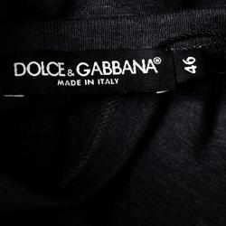 Pre Owned تي شيرت دولتشي أند غابانا قطن رصاصي بلوحة الشعار رقبة حرف في مقاس إيطالي 46
