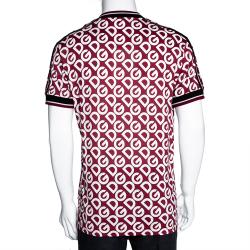 مملوكة مسبقً�ا Dolce & Gabbana Red DG Mania Print Cotton Jersey T Shirt IT 50