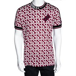 مملوكة مسبقًا Dolce & Gabbana Red DG Mania Print Cotton Jersey T Shirt IT 50