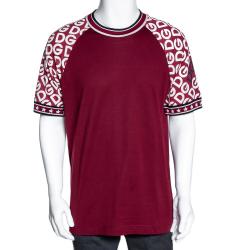 مملوكة مسبقًا Dolce & Gabbana Bordeaux DG Mania Print Cotton Jersey Crew Neck T Shirt M