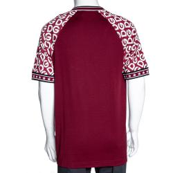مملوكة مسبقًا Dolce & Gabbana Bordeaux DG Mania Print Cotton Jersey Crew Neck T Shirt M