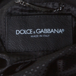 Pre Owned Dolce & Gabbana Black Leather Zip Front Bomber Jacket XL