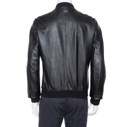 Pre Owned Dolce & Gabbana Black Leather Zip Front Bomber Jacket XL