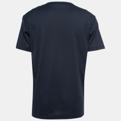 Pre Owned Dolce & Gabbana Navy Blue Cotton Logo Patch V-Neck T-Shirt 2XL