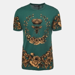 Pre Owned Dolce & Gabbana Green Crown Bee Flock Print Cotton T-Shirt M