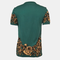 Pre Owned Dolce & Gabbana Green Crown Bee Flock Print Cotton T-Shirt M