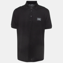 Pre Owned Dolce & Gabbana Black Logo Applique Cotton Short Sleeve Polo T-Shirt XXXL