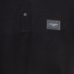 Pre Owned Dolce & Gabbana Black Logo Applique Cotton Short Sleeve Polo T-Shirt XXXL
