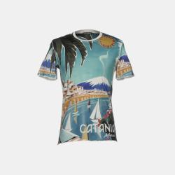 Teal Blue Catania Print Cotton T-Shirt S (IT