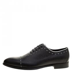 Dolce and Gabbana Black Leather Sicilia Stitch Detail Oxfords Size 44