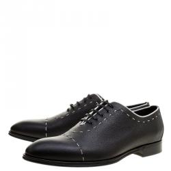 Dolce and Gabbana Black Leather Sicilia Stitch Detail Oxfords Size 44