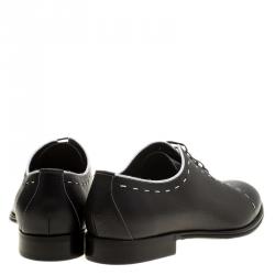 Dolce and Gabbana Black Leather Sicilia Stitch Detail Oxfords Size 44