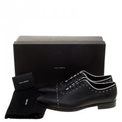 Dolce and Gabbana Black Leather Sicilia Stitch Detail Oxfords Size 44