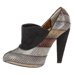 Pre Owned Dolce and Gabbana Grey Suede Python Embossed Ankle Booties Size 36