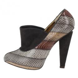 Pre Owned Dolce and Gabbana Grey Suede Python Embossed Ankle Booties Size 36