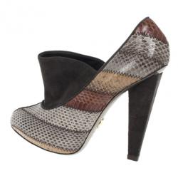 Pre Owned Dolce and Gabbana Grey Suede Python Embossed Ankle Booties Size 36