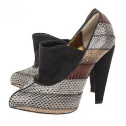 Pre Owned Dolce and Gabbana Grey Suede Python Embossed Ankle Booties Size 36