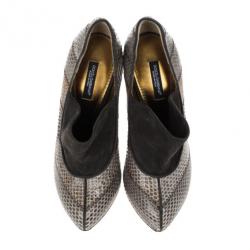 Pre Owned Dolce and Gabbana Grey Suede Python Embossed Ankle Booties Size 36